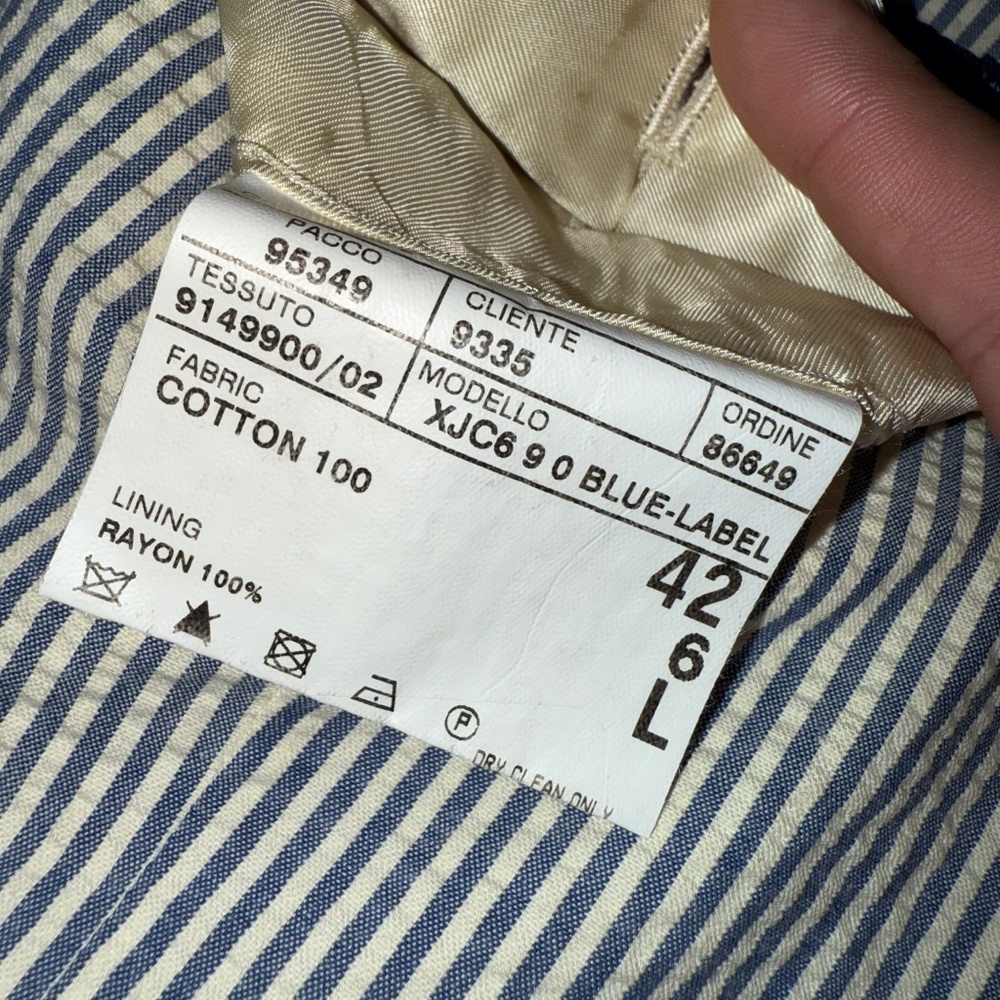 Polo Ralph Lauren Blazer Jacket Mens 42L White Blue Striped Seersucker Italy EUC - Picture 9 of 16